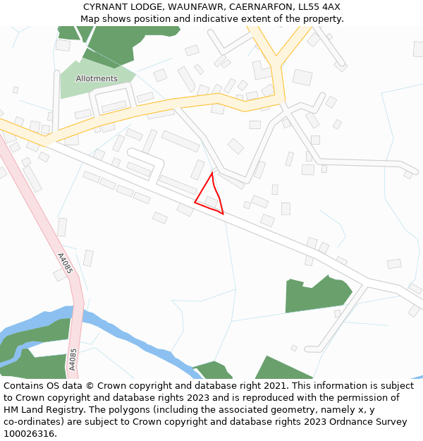 CYRNANT LODGE, WAUNFAWR, CAERNARFON, LL55 4AX: Location map and indicative extent of plot