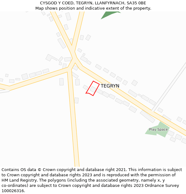 CYSGOD Y COED, TEGRYN, LLANFYRNACH, SA35 0BE: Location map and indicative extent of plot