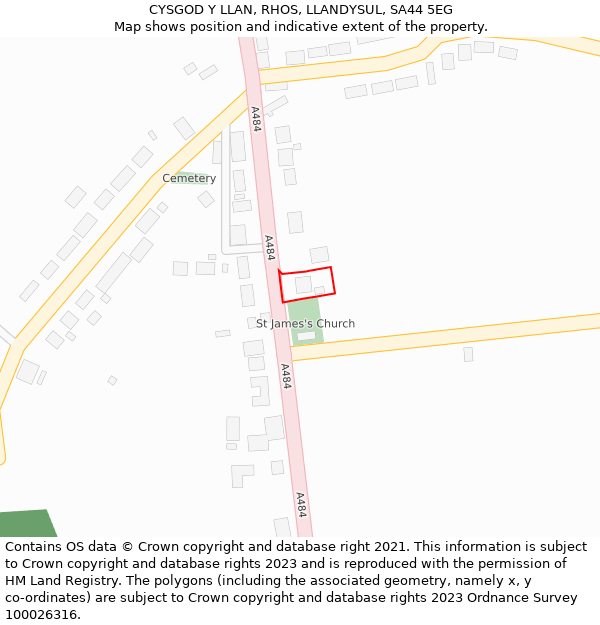 CYSGOD Y LLAN, RHOS, LLANDYSUL, SA44 5EG: Location map and indicative extent of plot