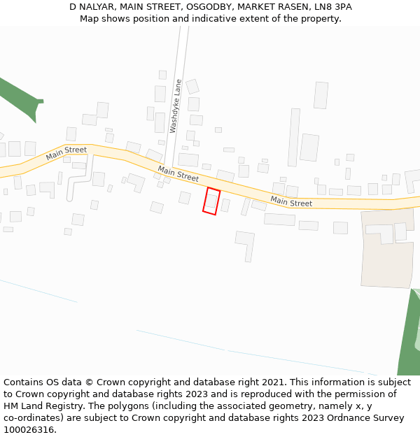 D NALYAR, MAIN STREET, OSGODBY, MARKET RASEN, LN8 3PA: Location map and indicative extent of plot