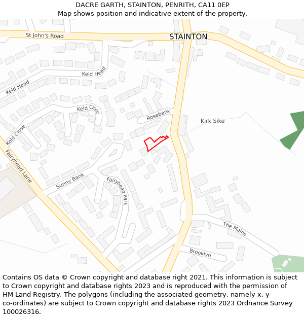 DACRE GARTH, STAINTON, PENRITH, CA11 0EP: Location map and indicative extent of plot