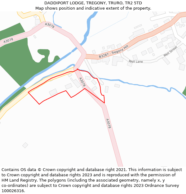 DADDIPORT LODGE, TREGONY, TRURO, TR2 5TD: Location map and indicative extent of plot