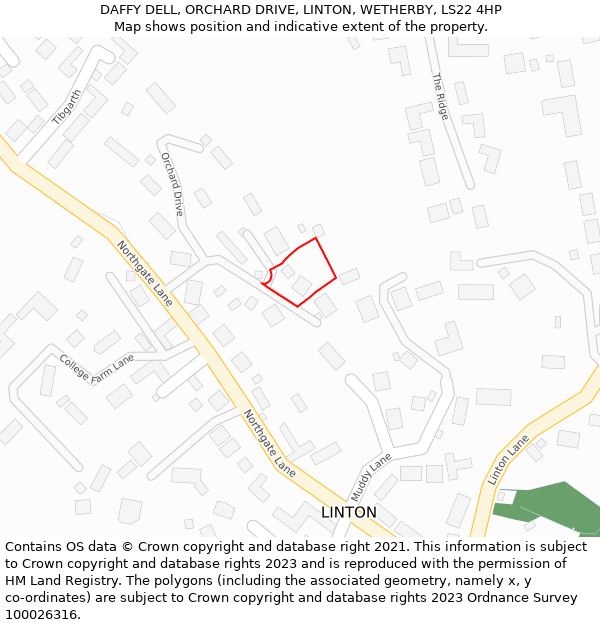 DAFFY DELL, ORCHARD DRIVE, LINTON, WETHERBY, LS22 4HP: Location map and indicative extent of plot