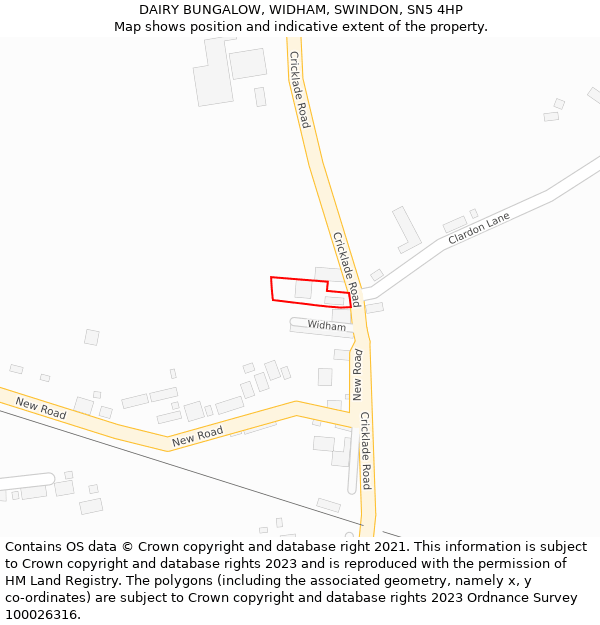 DAIRY BUNGALOW, WIDHAM, SWINDON, SN5 4HP: Location map and indicative extent of plot