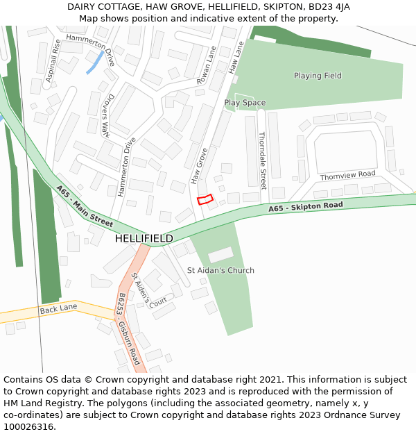 DAIRY COTTAGE, HAW GROVE, HELLIFIELD, SKIPTON, BD23 4JA: Location map and indicative extent of plot