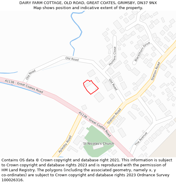 DAIRY FARM COTTAGE, OLD ROAD, GREAT COATES, GRIMSBY, DN37 9NX: Location map and indicative extent of plot