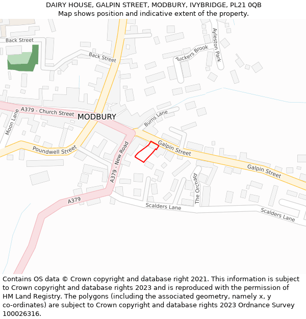 DAIRY HOUSE, GALPIN STREET, MODBURY, IVYBRIDGE, PL21 0QB: Location map and indicative extent of plot