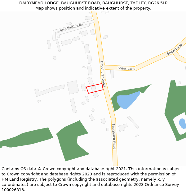 DAIRYMEAD LODGE, BAUGHURST ROAD, BAUGHURST, TADLEY, RG26 5LP: Location map and indicative extent of plot