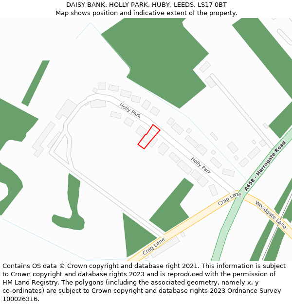 DAISY BANK, HOLLY PARK, HUBY, LEEDS, LS17 0BT: Location map and indicative extent of plot