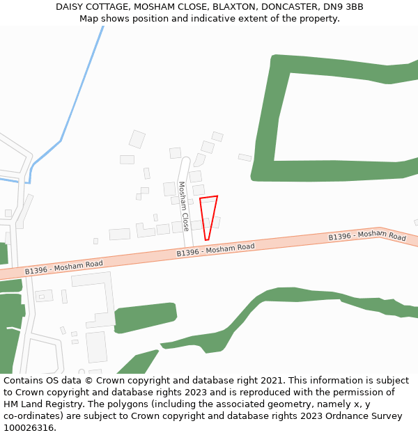 DAISY COTTAGE, MOSHAM CLOSE, BLAXTON, DONCASTER, DN9 3BB: Location map and indicative extent of plot