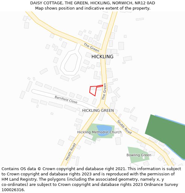 DAISY COTTAGE, THE GREEN, HICKLING, NORWICH, NR12 0AD: Location map and indicative extent of plot