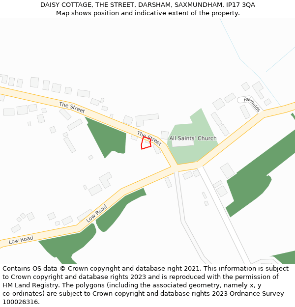 DAISY COTTAGE, THE STREET, DARSHAM, SAXMUNDHAM, IP17 3QA: Location map and indicative extent of plot