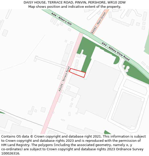 DAISY HOUSE, TERRACE ROAD, PINVIN, PERSHORE, WR10 2DW: Location map and indicative extent of plot