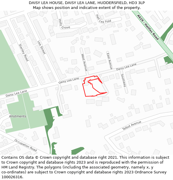 DAISY LEA HOUSE, DAISY LEA LANE, HUDDERSFIELD, HD3 3LP: Location map and indicative extent of plot