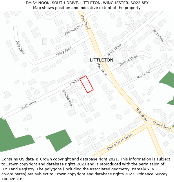 DAISY NOOK, SOUTH DRIVE, LITTLETON, WINCHESTER, SO22 6PY: Location map and indicative extent of plot