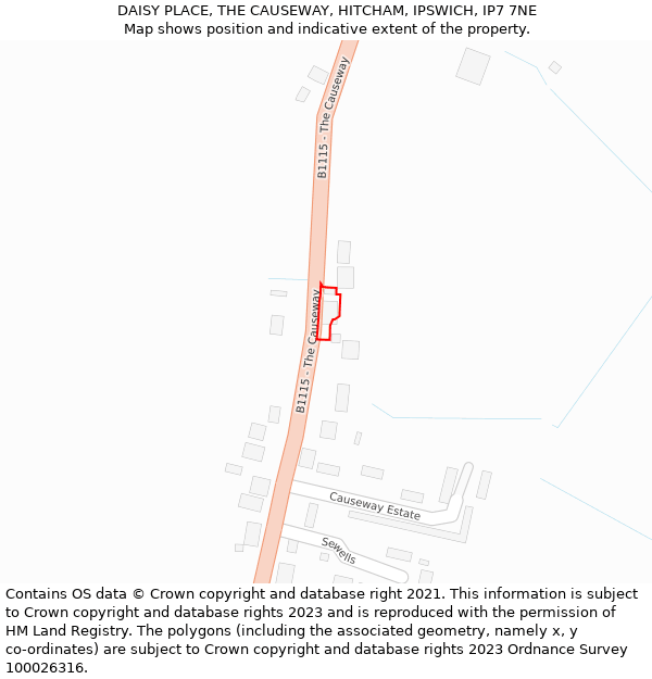 DAISY PLACE, THE CAUSEWAY, HITCHAM, IPSWICH, IP7 7NE: Location map and indicative extent of plot