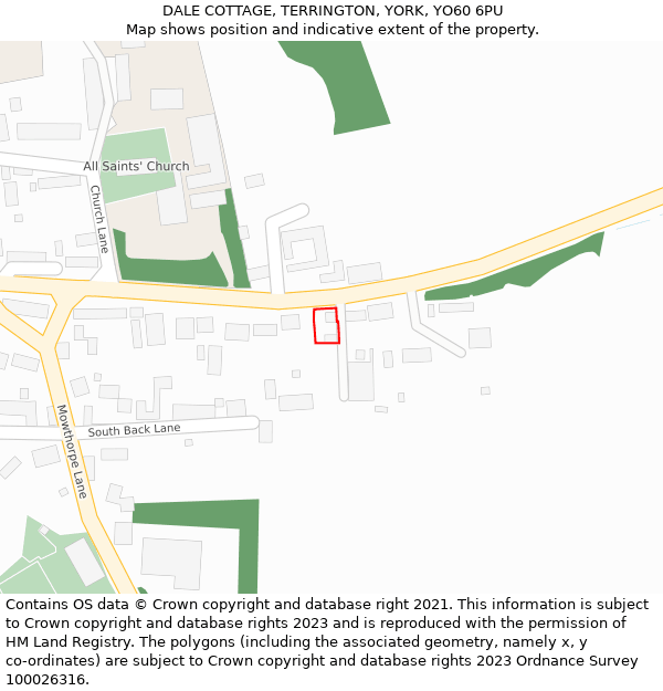 DALE COTTAGE, TERRINGTON, YORK, YO60 6PU: Location map and indicative extent of plot