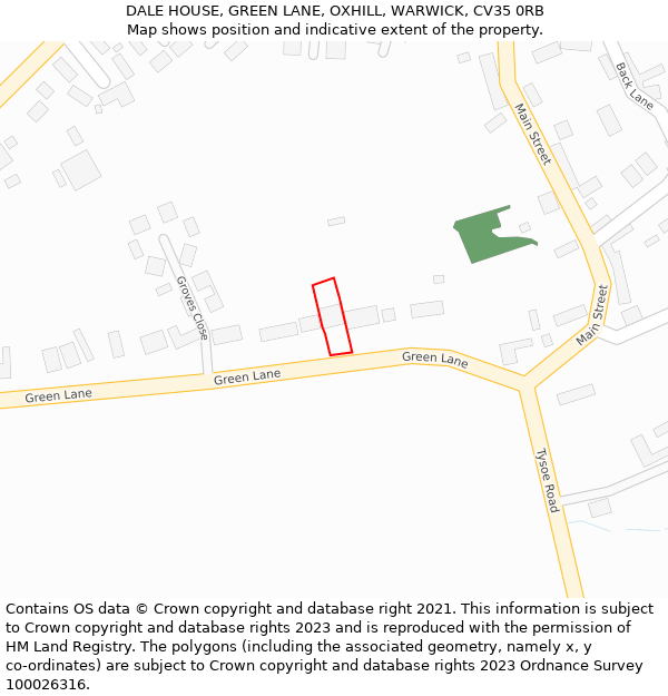 DALE HOUSE, GREEN LANE, OXHILL, WARWICK, CV35 0RB: Location map and indicative extent of plot