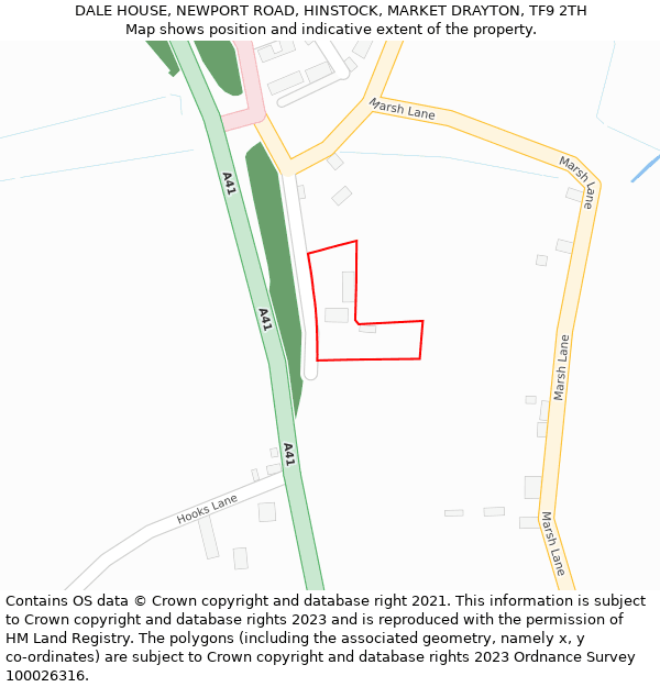 DALE HOUSE, NEWPORT ROAD, HINSTOCK, MARKET DRAYTON, TF9 2TH: Location map and indicative extent of plot