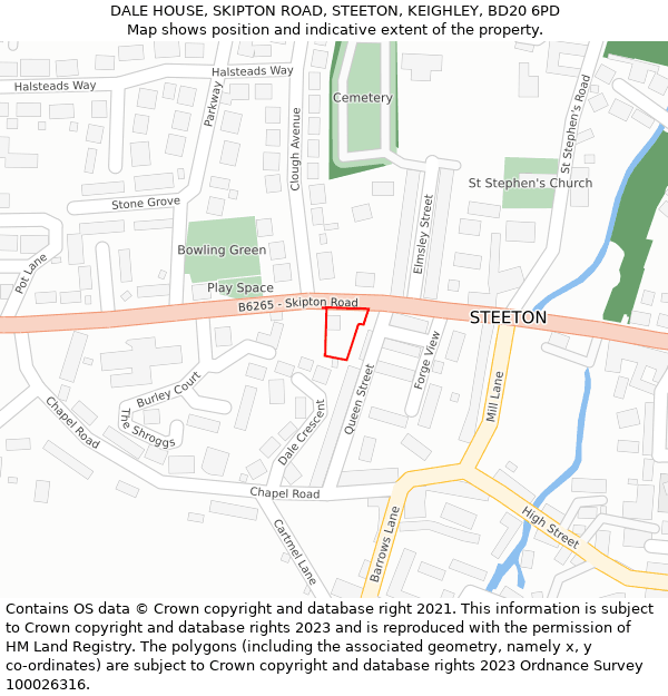 DALE HOUSE, SKIPTON ROAD, STEETON, KEIGHLEY, BD20 6PD: Location map and indicative extent of plot