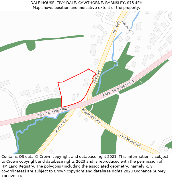 DALE HOUSE, TIVY DALE, CAWTHORNE, BARNSLEY, S75 4EH: Location map and indicative extent of plot
