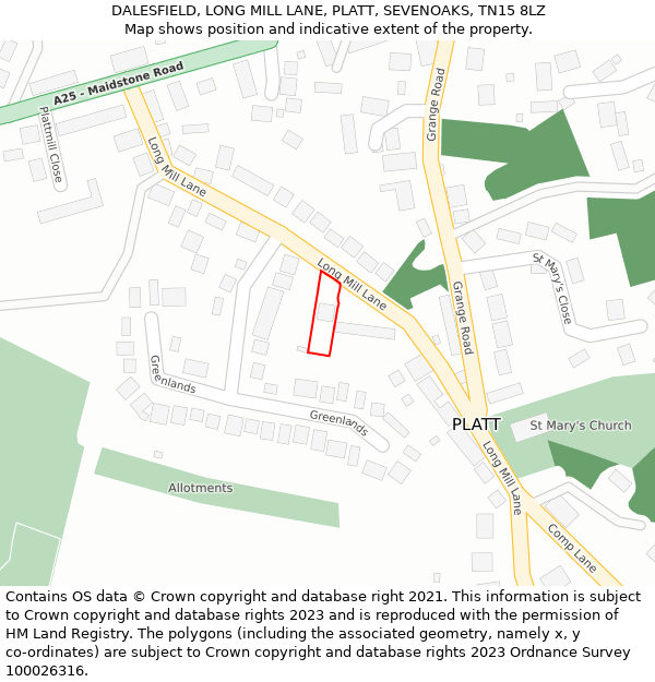 DALESFIELD, LONG MILL LANE, PLATT, SEVENOAKS, TN15 8LZ: Location map and indicative extent of plot