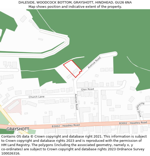 DALESIDE, WOODCOCK BOTTOM, GRAYSHOTT, HINDHEAD, GU26 6NA: Location map and indicative extent of plot