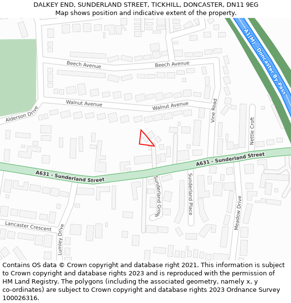 DALKEY END, SUNDERLAND STREET, TICKHILL, DONCASTER, DN11 9EG: Location map and indicative extent of plot