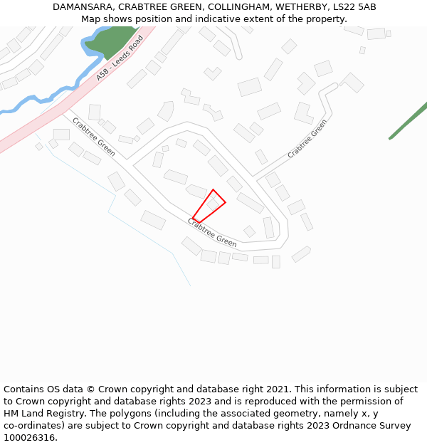 DAMANSARA, CRABTREE GREEN, COLLINGHAM, WETHERBY, LS22 5AB: Location map and indicative extent of plot