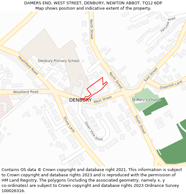 DAMERS END, WEST STREET, DENBURY, NEWTON ABBOT, TQ12 6DP: Location map and indicative extent of plot