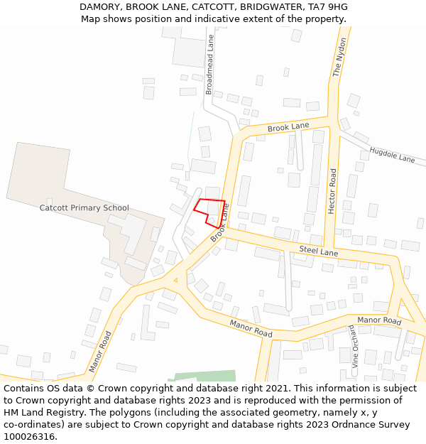DAMORY, BROOK LANE, CATCOTT, BRIDGWATER, TA7 9HG: Location map and indicative extent of plot