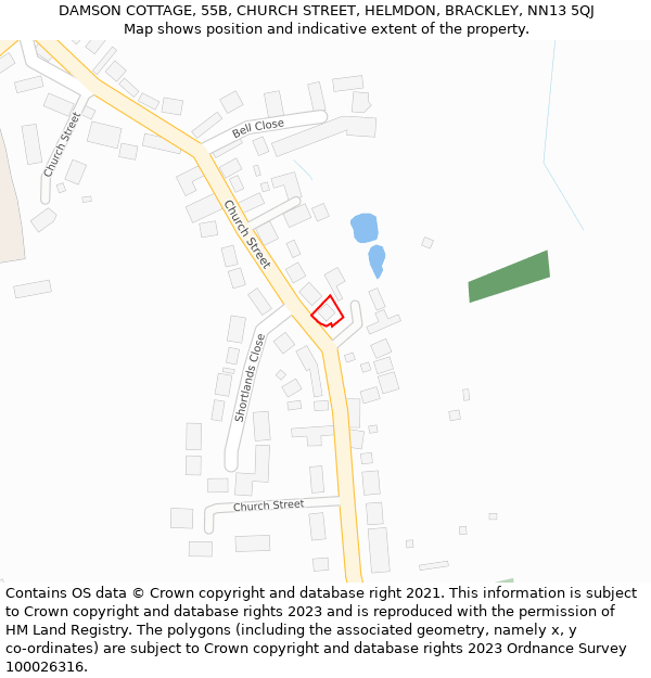 DAMSON COTTAGE, 55B, CHURCH STREET, HELMDON, BRACKLEY, NN13 5QJ: Location map and indicative extent of plot