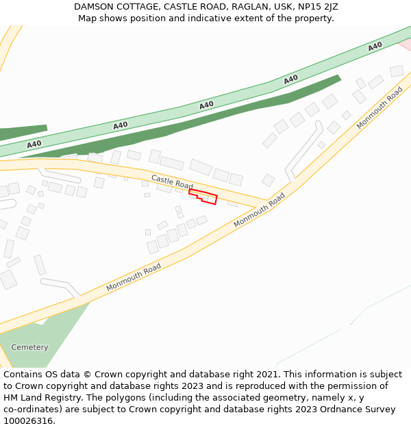 DAMSON COTTAGE, CASTLE ROAD, RAGLAN, USK, NP15 2JZ: Location map and indicative extent of plot