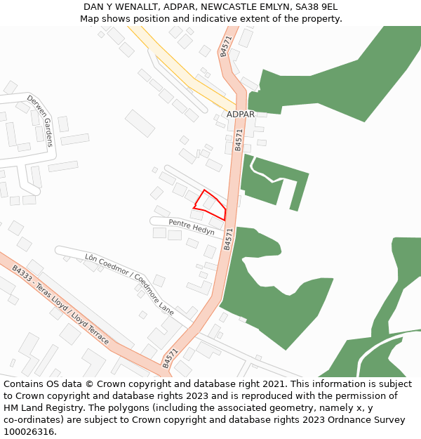 DAN Y WENALLT, ADPAR, NEWCASTLE EMLYN, SA38 9EL: Location map and indicative extent of plot