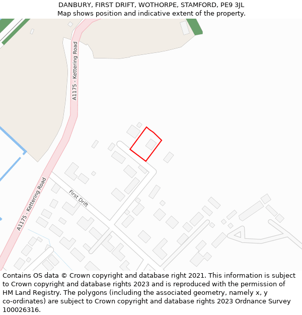 DANBURY, FIRST DRIFT, WOTHORPE, STAMFORD, PE9 3JL: Location map and indicative extent of plot