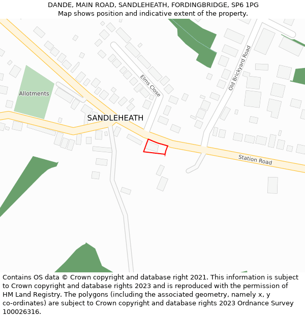 DANDE, MAIN ROAD, SANDLEHEATH, FORDINGBRIDGE, SP6 1PG: Location map and indicative extent of plot