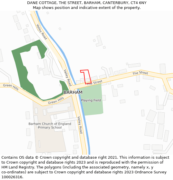 DANE COTTAGE, THE STREET, BARHAM, CANTERBURY, CT4 6NY: Location map and indicative extent of plot