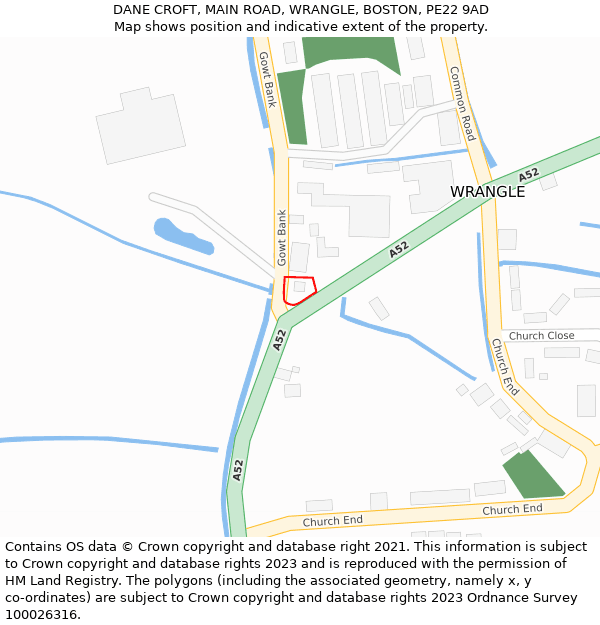 DANE CROFT, MAIN ROAD, WRANGLE, BOSTON, PE22 9AD: Location map and indicative extent of plot