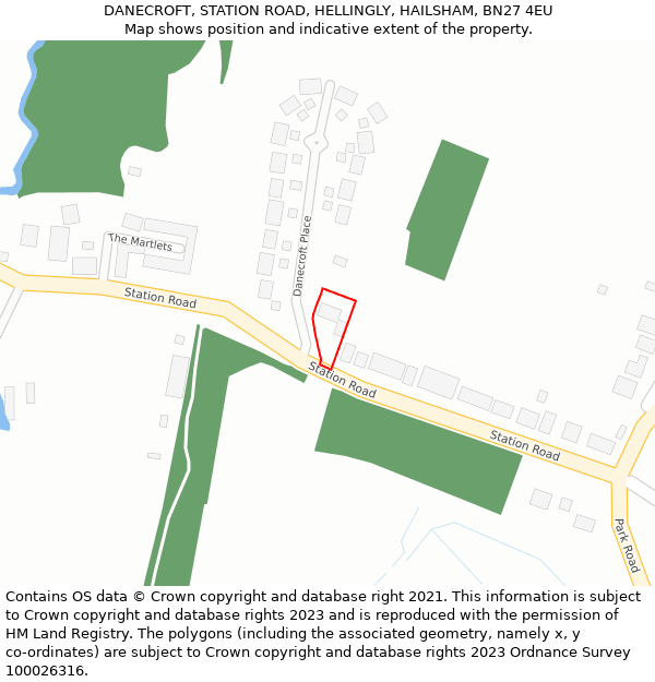 DANECROFT, STATION ROAD, HELLINGLY, HAILSHAM, BN27 4EU: Location map and indicative extent of plot