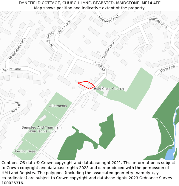 DANEFIELD COTTAGE, CHURCH LANE, BEARSTED, MAIDSTONE, ME14 4EE: Location map and indicative extent of plot