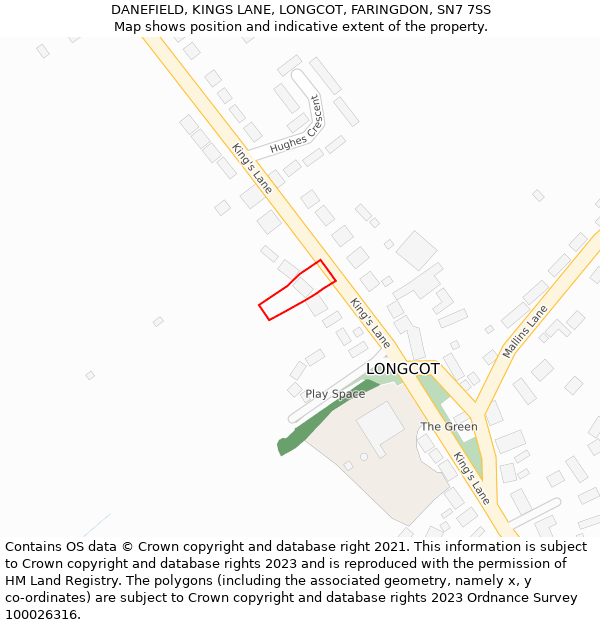 DANEFIELD, KINGS LANE, LONGCOT, FARINGDON, SN7 7SS: Location map and indicative extent of plot