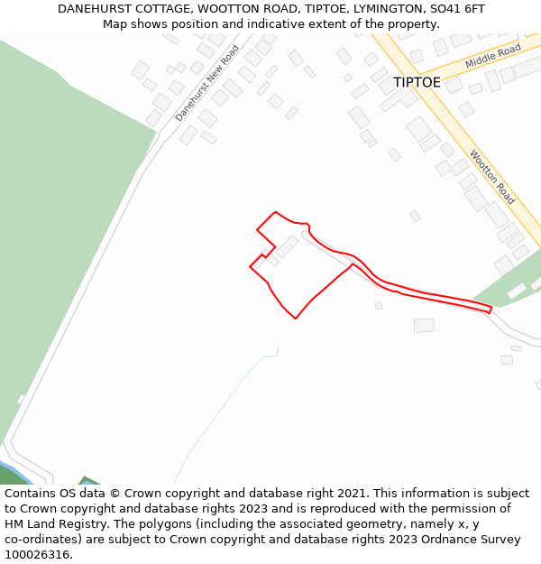 DANEHURST COTTAGE, WOOTTON ROAD, TIPTOE, LYMINGTON, SO41 6FT: Location map and indicative extent of plot