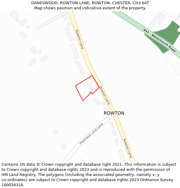 DANESWOOD, ROWTON LANE, ROWTON, CHESTER, CH3 6AT: Location map and indicative extent of plot