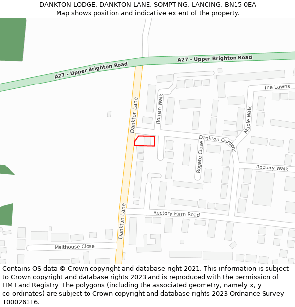 DANKTON LODGE, DANKTON LANE, SOMPTING, LANCING, BN15 0EA: Location map and indicative extent of plot