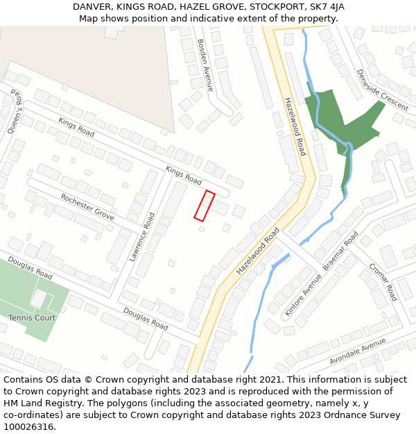 DANVER, KINGS ROAD, HAZEL GROVE, STOCKPORT, SK7 4JA: Location map and indicative extent of plot