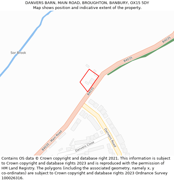 DANVERS BARN, MAIN ROAD, BROUGHTON, BANBURY, OX15 5DY: Location map and indicative extent of plot