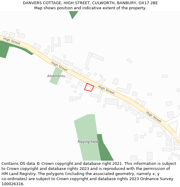 DANVERS COTTAGE, HIGH STREET, CULWORTH, BANBURY, OX17 2BE: Location map and indicative extent of plot