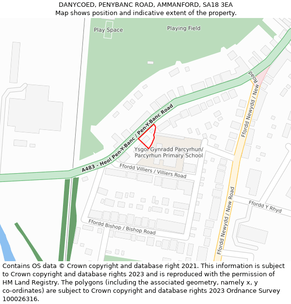 DANYCOED, PENYBANC ROAD, AMMANFORD, SA18 3EA: Location map and indicative extent of plot