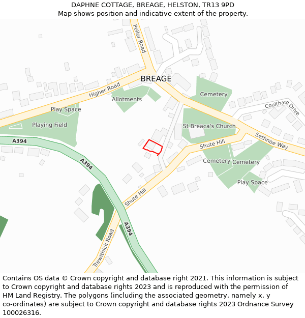 DAPHNE COTTAGE, BREAGE, HELSTON, TR13 9PD: Location map and indicative extent of plot