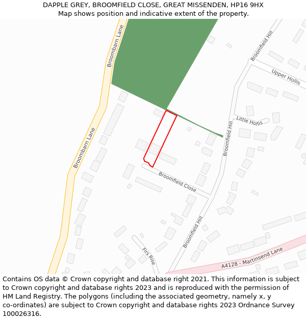 DAPPLE GREY, BROOMFIELD CLOSE, GREAT MISSENDEN, HP16 9HX: Location map and indicative extent of plot